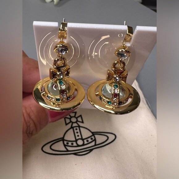 Vivienne Westwood Saturn Earrings Gold Brass New with dustbag - Picture 4 of 6